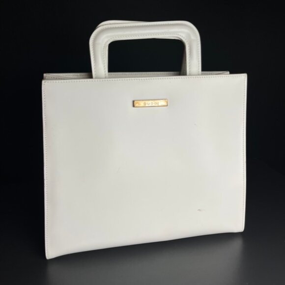 Gucci White Leather Handbag Retractable Handles RARE - Picture 1 of 5